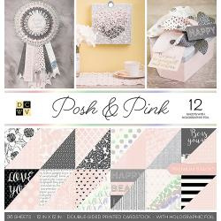 209578 DCWV Double-Sided Paper Stack  Posh & Pink W/Holographic Foil 12"X12" 36/Pkg