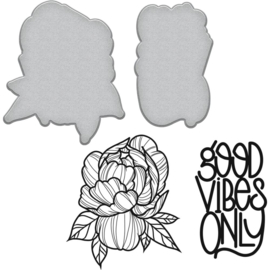 SDS096 Spellbinders Stamp & Die Set Good Vibes-Peony By Stephanie Low