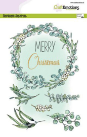 130501/3015 CraftEmotions clearstamps A5 - Eucalyptus krans Merry Christmas GB Dimensional stamp