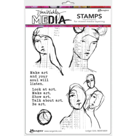 MDR 74809 Dina Wakley Media Cling Stamps Ledger Girls 6"X9"
