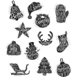 CMS 316 Tim Holtz Cling Stamps Mini Carved Christmas