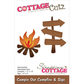 CC934 CottageCutz Dies Campin' Out Campfire & Sign 2" To 1.3"