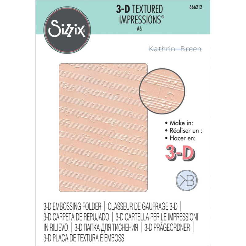 666212 Sizzix 3D Textured Impressions Musical Notes By Kath Breen