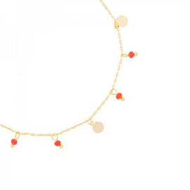 Enkelbandje Beaded Party Rood Gold Plated  