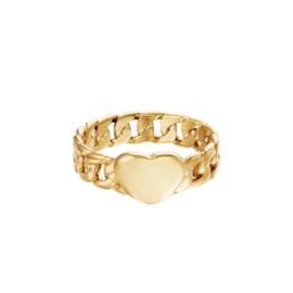 Ring Chainted Heart Goud RVS Maat 18