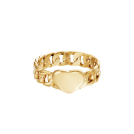 Ring Chainted Heart Goud RVS Maat 18