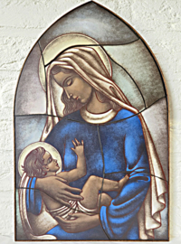 005a: Set: Vintage Opaline Kruisbeeld & Maria met Kind – Gebr. van Paridon (Jaren '40/'50)