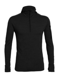 Icebreaker Mens Compass LS Half Zip Hood / Black/Black -Medium