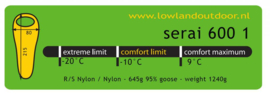 LOWLAND OUTDOOR® Serai 600 1 - 1240 gr - 215x80 cm -10°C