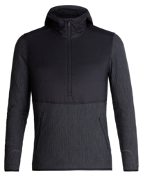 Icebreaker Mens Descender  Hybrid LS Half Zip Hood /	Black/Jet HTHR - Medium