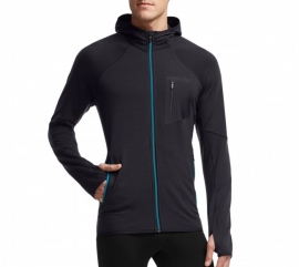 Icebreaker Mens Atom LS Zip Hood Carbon/Carbon/Alpine - XLarge