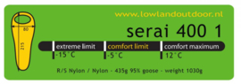 LOWLAND OUTDOOR® Serai 400 1 - 1030 gr - 215x80 cm -5°C