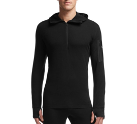 Icebreaker Mens Compass LS Half Zip Hood / Black/Black -Medium