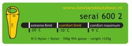 LOWLAND OUTDOOR® Serai 600 2 - 1335 gr - 230x80 cm -10°C