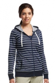 Icebreaker Wmns Allure LS Zip Hood Stripe / Admiral/Snow/Natural - XSmall