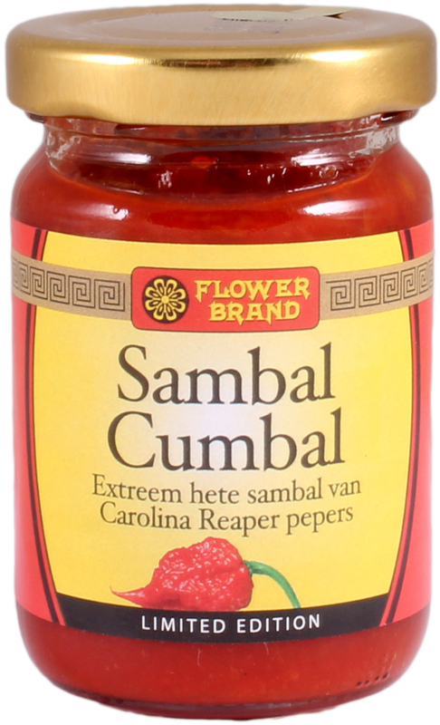 Flowerbrand Sambal Cumbal Extreem hete sambal van Carolina Reaper pepers