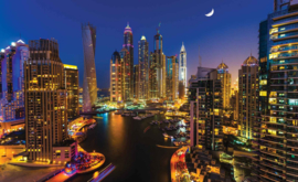 Fotobehang Dubai City Marina bij avond