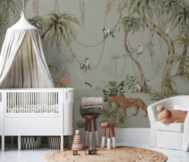 Annet Weelink Jungle Jazz Dusty Mint Mural (met gratis lijm!)