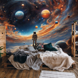 Fotobehang Astronaut tussen planeten