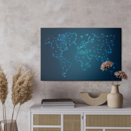 Canvasdoek Modernist Blue World Map