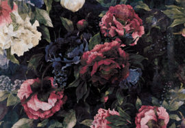 Fotobehang Vintage pioenrozen en rozen zwart
