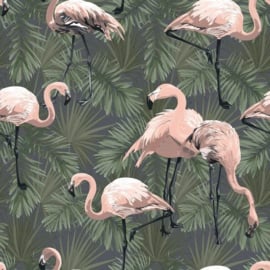 Botanisch behang met Flamingo's