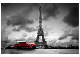 Fotobehang Eiffeltoren met retro auto