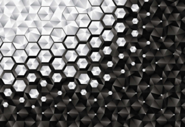 Fotobehang Modern 3D Silver And Black Hexagonal Pattern