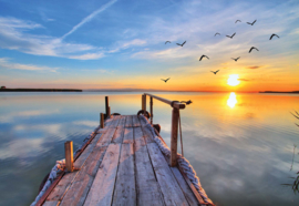 Fotobehang Lake Sunset Pier