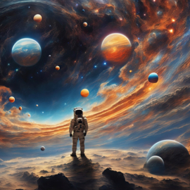 Fotobehang Astronaut tussen planeten