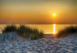 Fotobehang Duinen uitzicht met zonsondergang