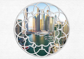 Fotobehang Doorkijk Dubai City  Skyline Raamvenster
