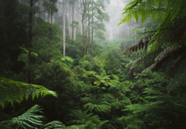 Fotobehang Donkere jungle in de mist