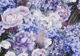 Fotobehang Vintage blauwe pioenrozen en rozen