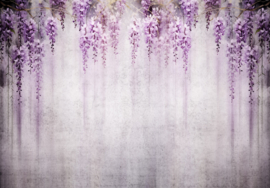 Fotobehang Wandschildering paarse bloemen