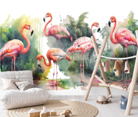 Fotobehang Flamingo's