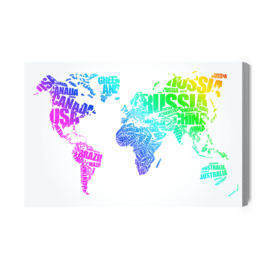 Canvas doek World Map With Colored Inscriptions
