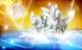 Fotobehang Gevleugelde Paarden Pegasus Geel
