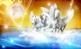 Fotobehang Gevleugelde Paarden Pegasus Geel