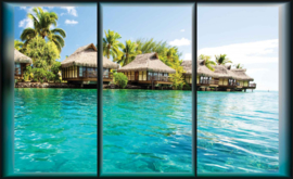 Fotobehang Carribean Sea met Strandhutten