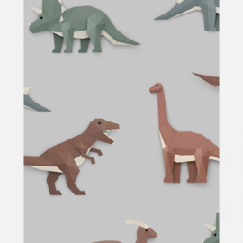 Studio Ditte Dinosaurus behang lichtgrijs (met gratis lijm!)