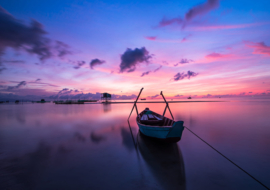 Fotobehang Boot met zonsondergang