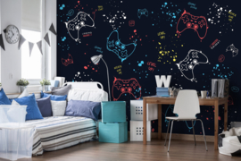 Fotobehang Gekleurde game controllers