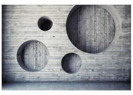 Fotobehang Plankenwand met cirkels
