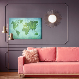 Canvasdoek Green-Blue World Map