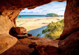 Fotobehang Strand uitzicht vanuit grot