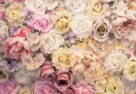 Fotobehang Roze met gele bloemenmix