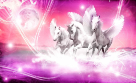 Fotobehang Gevleugelde Paarden Pegasus Roze