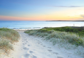 Fotobehang Strand en duinen met zonsondergang