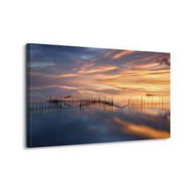 Canvasdoek Zonsondergang over het meer